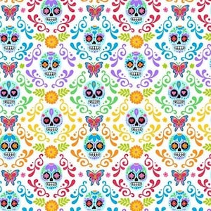 Day of the Dead Mariposas in Day - Priced/Sold by the Half-Yard