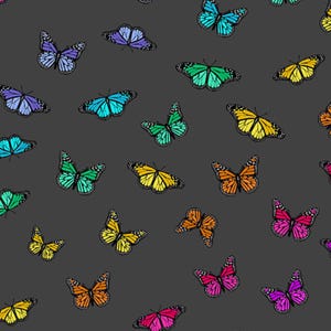 Color Wheel Butterfly Rainbow in Night - Priced/Sold by the Half-Yard