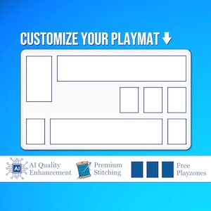 Un tapis de jeu PERSONNALISÉ AVEC oeuvre d'art + zones de jeu - 14 x 24 pouces / 35,5 x 60 cm Tapis de jeu TCG personnalisable durable, jeu