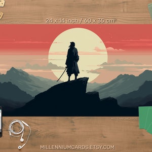 Aanpasbare samurai speelmat voor TCG | Voeg je tekstlogo enz. toe | gepersonaliseerde Japanse esthetiek Duurzame, aanpasbare TCG-speelmat, krijger