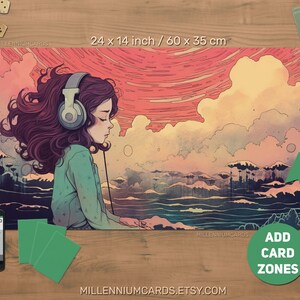 Lofi girl Playmat for TCG personalized, oldskool waifu playmat aesthetic Durable customizable TCG music audiophile