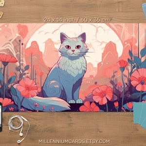 Minimale kattenspeelmat voor TCG | Voeg je tekstlogo enz. toe | gepersonaliseerde, minimalistische bloemenesthetiek Duurzame, aanpasbare TCG-speelmatbloemen