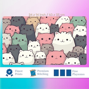 Tappetino da gioco Kawaii Kittens per TCG personalizzato, tappetino da gioco per gatti carini anime, TCG personalizzabile durevole, amante dei gatti