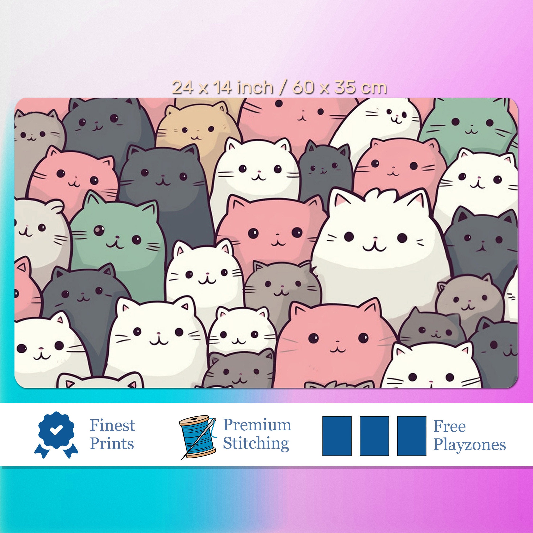 Kawaii Kittens Playmat for TCG Personalized, Anime Cute Cats Play 