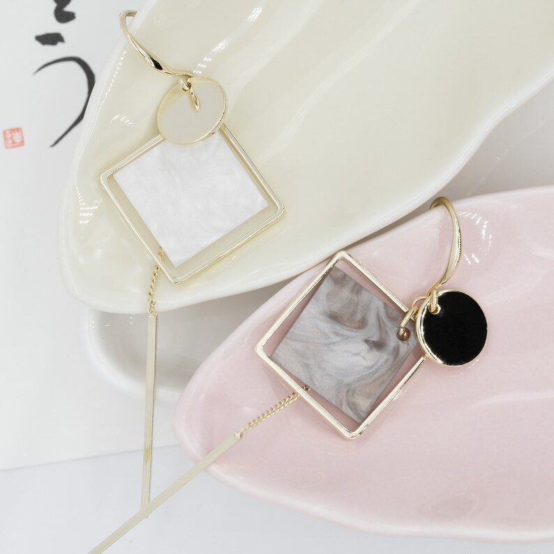 Dangle Gold Earring White Shell Earring Women Girl Wife Gift For Her Party Earring Square Delicate Earring Asian Trending Earring