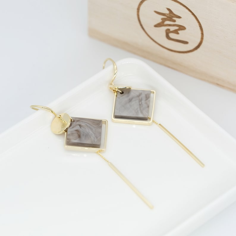 Dangle Gold Earring White Shell Earring Women Girl Wife Gift For Her Party Earring Square Delicate Earring Asian Trending Earring