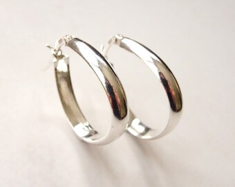 Silver Hoop Earrings - Sterling Silver Hoops - Oval Hoop Earrings - Vintage Silver Hoops - Everyday Earrings