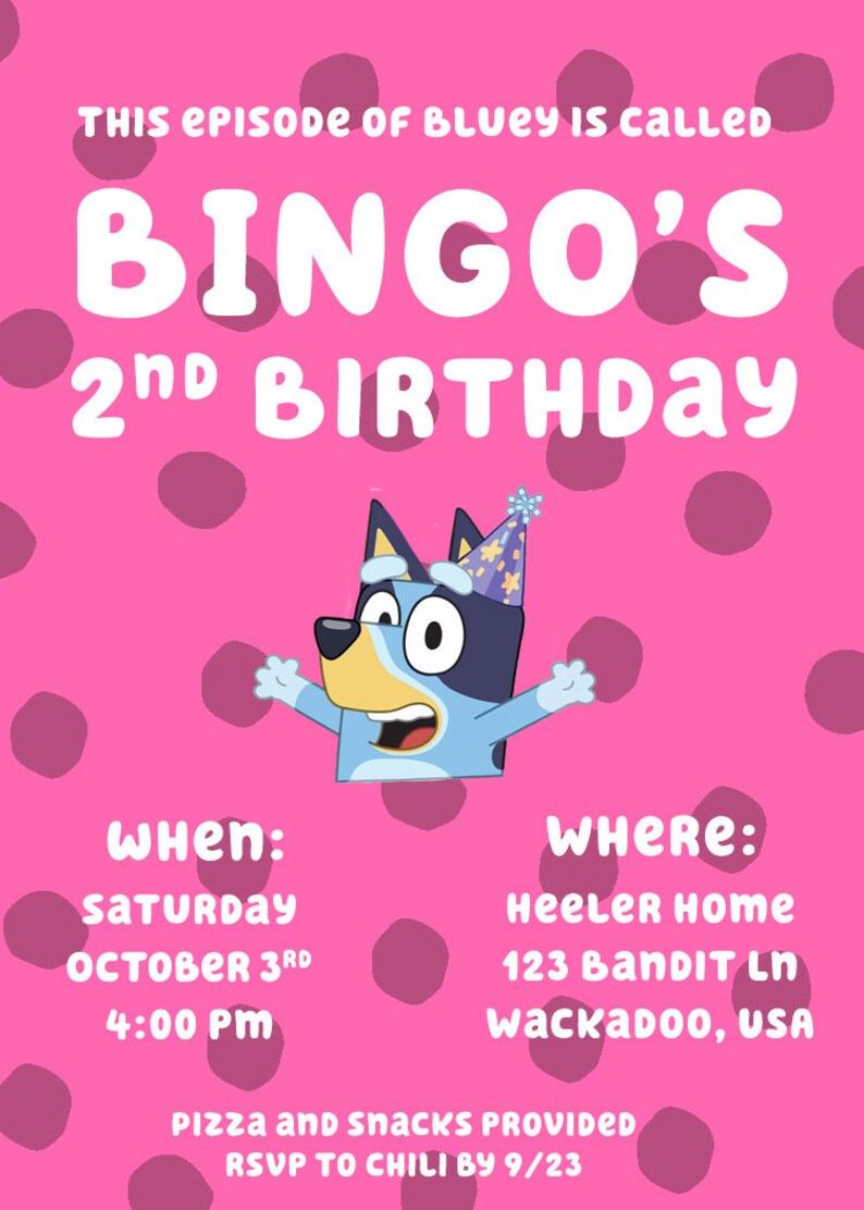 Bluey Party Invitations Custom Downloadable Bluey Etsy