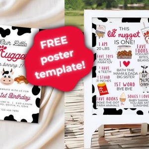 Invitación de cumpleaños personalizada con nuggets de pollo y póster para el primer año - Plantillas digitales - paquete