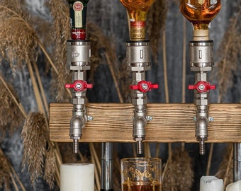 Schnapsspender für drei Flaschen - Wein Bourbon Whisky Geschenke - Geburtstagsparty Einweihungsparty Dekor - Industrial Home Bar Stand