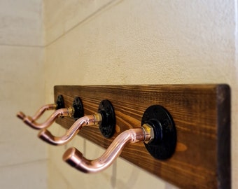 Clothes Hooks Holder - Rustic Wood and Copper Coat Rack, Wall-Mounted Hanging Hook for Entryway Organization, Housewarming Gift