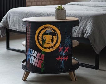 シャカ・ポンク バレルテーブル | カスタム インダストリアル サイドテーブル | ハンドメイド ロックンロール エディション | シャカ・ポンク限定グッズギフト