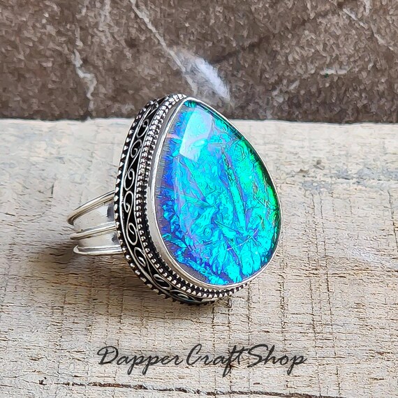 オパール シルバーリング 3ストーン オーストラリア産トリプレットオパール宝石リング、トリプレット