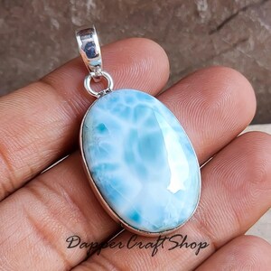 Natural Larimar Gemstone Pendant 925 Sterling Silver Handmade Pendant Jewelry Gifts for Her Larimar Necklace Brithday Gifts Wedding Jewelry