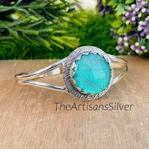 Australian Triplet Opal Bangle Bracelet | 925 Sterling Silver Handmade Gemstone Cuff Jewelry