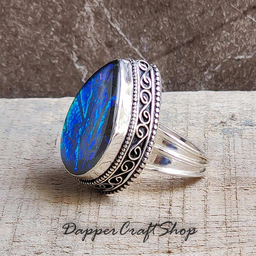 オパール シルバーリング 3ストーン オーストラリア産トリプレットオパール宝石リング、トリプレット