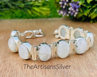 Handmade Moonstone Bracelet | 925 Sterling Silver Boho Gemstone Jewelry