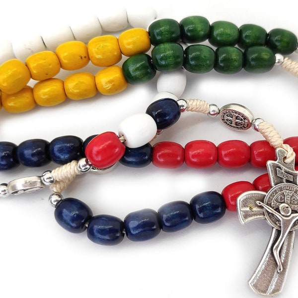 Wooden Wood Missionary Rosary St Saint Benedict Rosary Christian Catholic Quality Gift Rosary Modern Cross