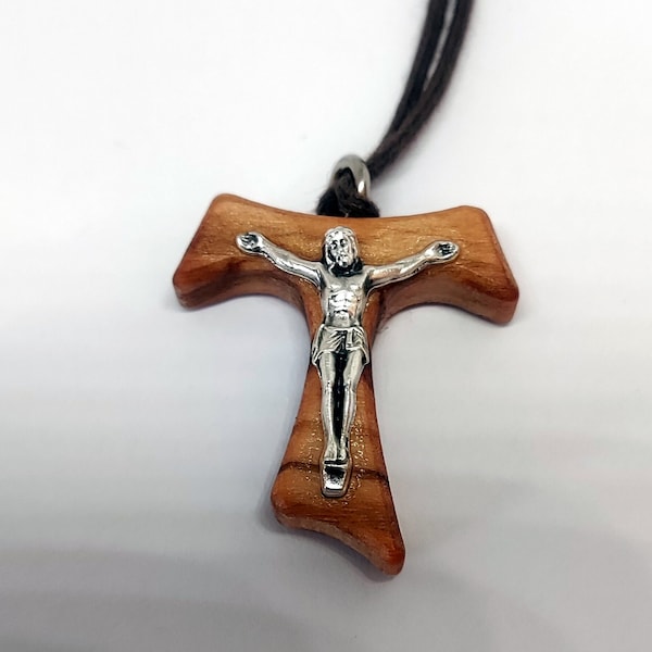 Tau Crucifix St. Francis Olive Wood Cross With Necklace Cord Rope 1 inc