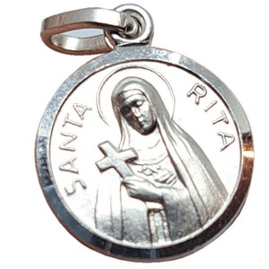 St Saint Rita Sterling Silver 925 Necklace Chain Medal Pendant Charm From Medjugorje 0.59 and 0.43 inc