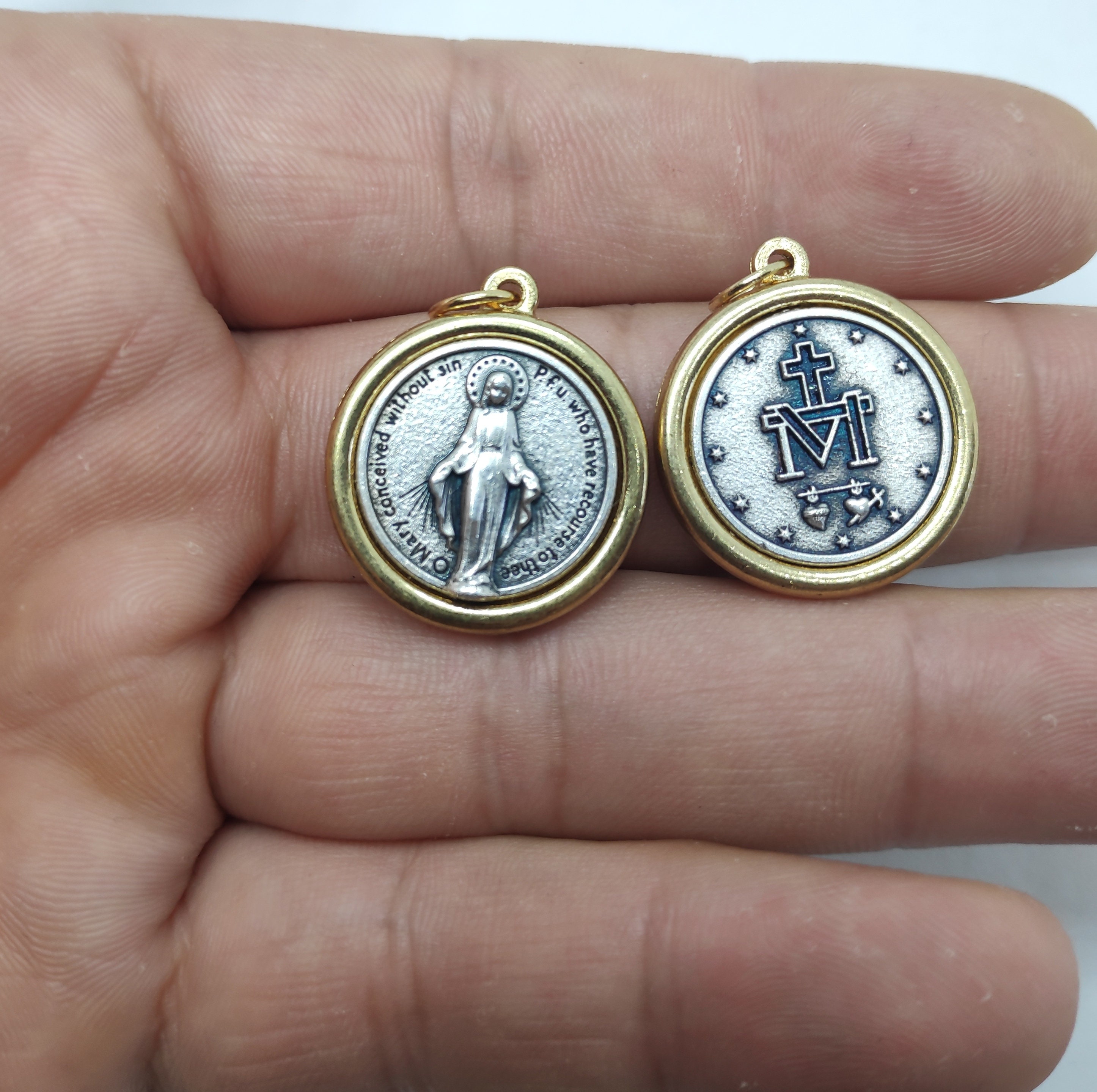 Miraculous Medal Necklace Our Lady Silver Gold Tone Plated | Etsy