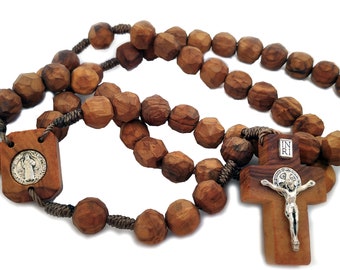 St Saint Benedict Rosary Made Of OLIVE WOOD High Quality Rosaries 10 mm Beads