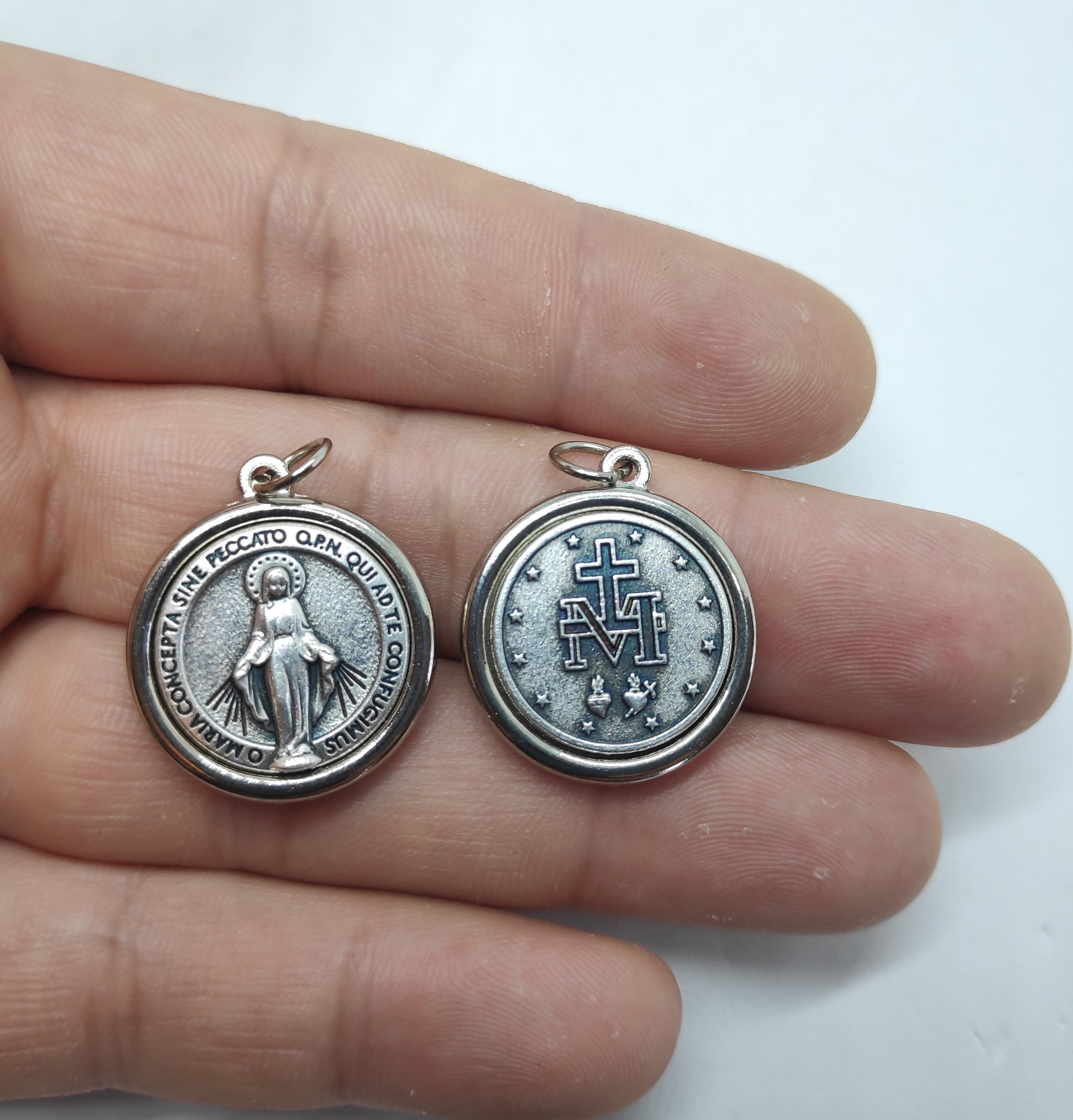 Miraculous Medal Necklace Our Lady Silver Tone Plated Pendant | Etsy