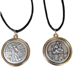 Saint Michael Archangel st Christopher Necklace Christian Gold Silver Tone 1.2"