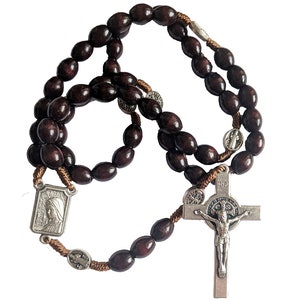 Wooden wood St. Benedict rosary Benedict cross medals with Medjugorje soil + Bag