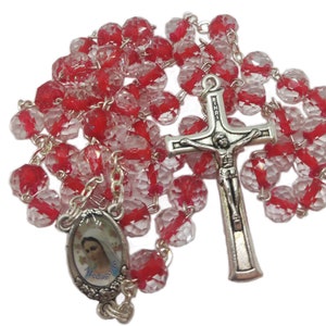Glass Rosary Gift Multicolor Blue White Red Transparent Crystal Glass Rosaries From Medjugorje Our Lady / Divine Jesus + Gift Box