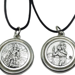St Saint Michael Archangel / Christopher Necklace Silver Plated Pendant 0.9 inc