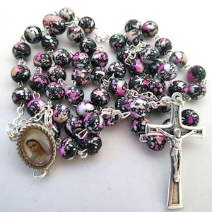 Rosary Gift Woman Multicolor Pink Black Rosaries From Medjugorje Our Lady / Divine Jesus Center + Gift Box