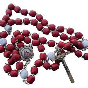 Precious Blood Of Jesus Christ Rosary Red Heart Wooden Wood 7 mm Beads From Medjugorje + Bag
