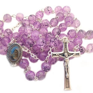 Woman Rosary Gift Multicolor Purple Rosaries From Medjugorje Our Lady / Divine Jesus Center + Gift Box