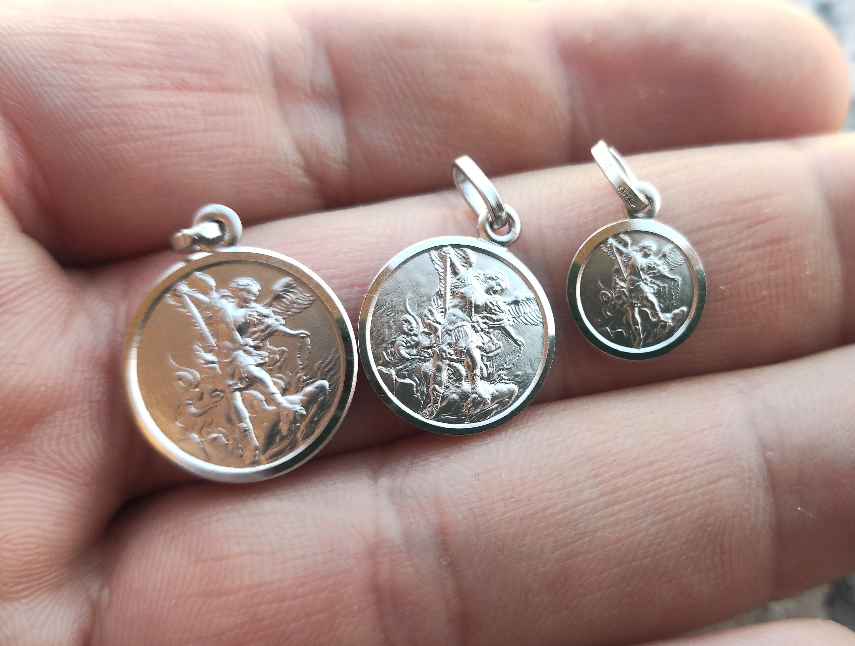 St Saint Michael Archangel Sterling Silver 925 Medal Charm Pendant 0.67 ...