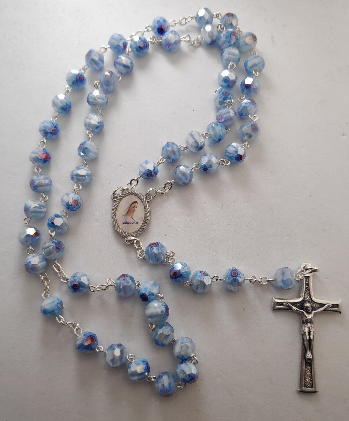Blue Crystal Woman Rosary Murano Glass Rosaries Catholic Etsy