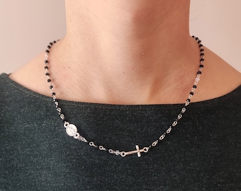 Collana rosario in cristallo: medaglia di Gesù e della Vergine Maria