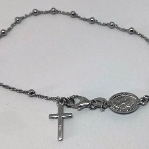 Bracelet en argent sterling 925 avec chapelet, médaille de la Vierge Marie de Medjugorje