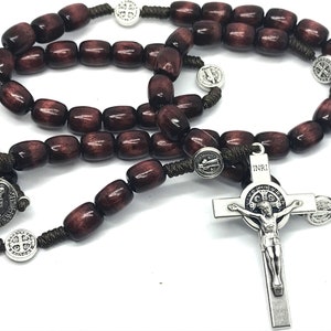 Wooden Wood St Saint Benedict Rosary Mens Christian Catholic Quality Gift Rosary