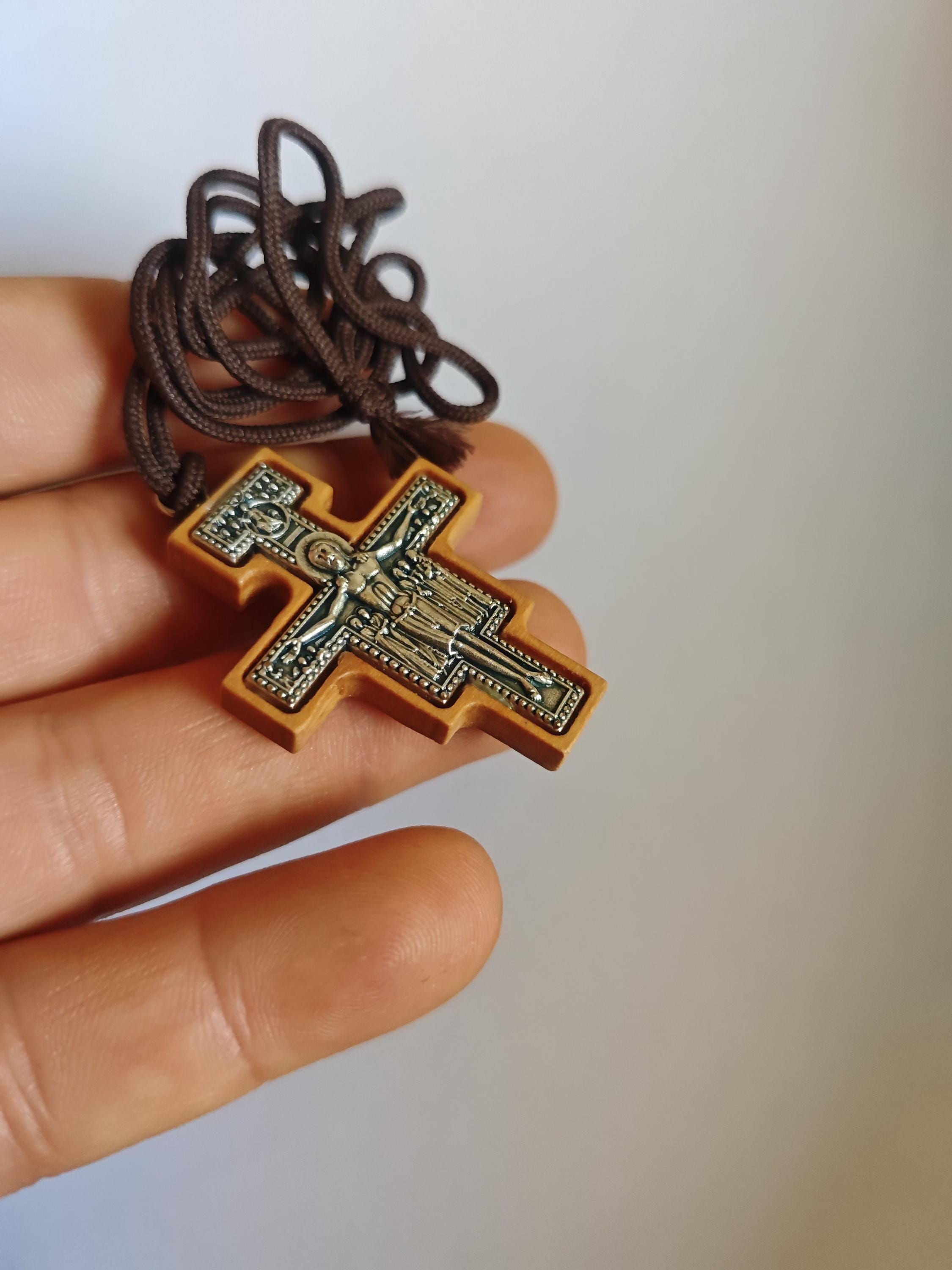 San Damiano Olive Wood Cross Necklace: St. Francis Protection
