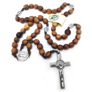 St Saint Benedict Rosary OLIVE WOOD Mens Rosary Benedict Cross 18.5 inches