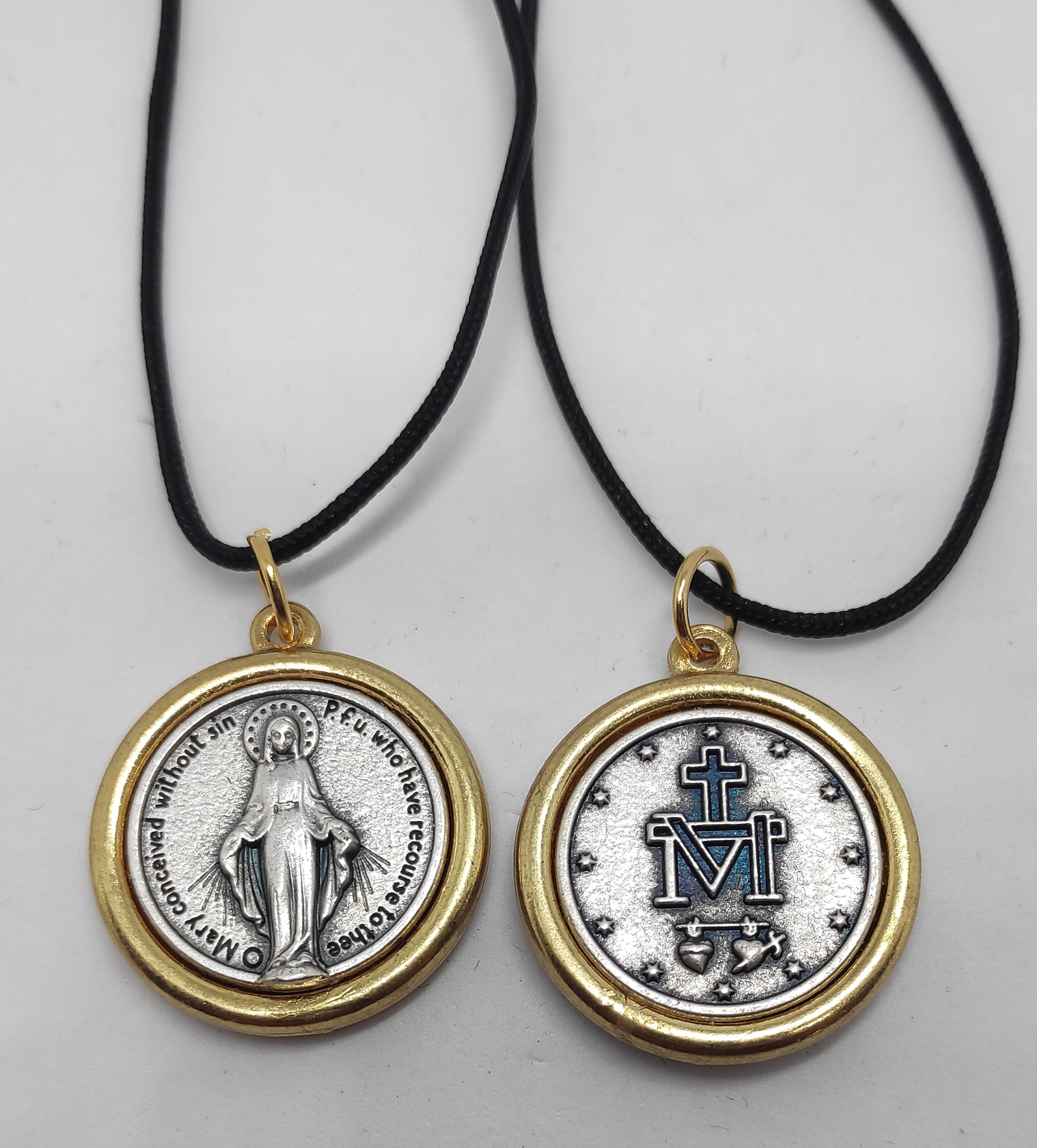 Miraculous Medal Necklace Our Lady Silver Gold Tone Plated | Etsy