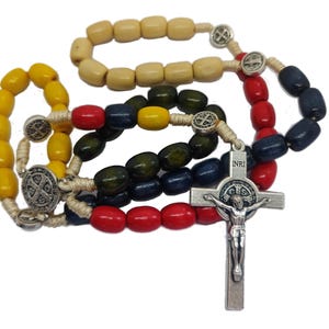 Wooden Wood Missionary Rosary St Saint Benedict Rosary Christian Catholic Quality Gift Rosary With Benedict Cross Crucifix + Gift Bag