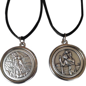 St Saint Michael Archangel / Christopher Necklace Silver Plated Pendant 1.2 inc
