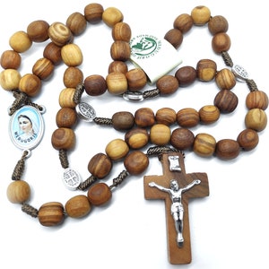 Rosary made of OLIVE WOOD from Medjugore WIth Benedict medals + Gift Bag Our Lady / Divine Jesus