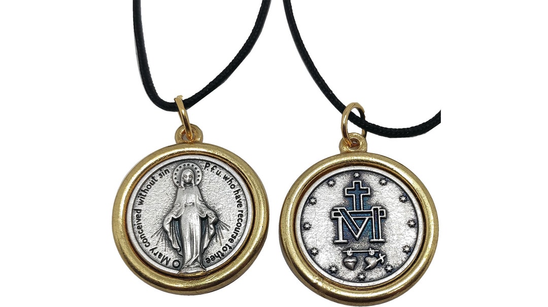 Miraculous Medal Necklace Our Lady Silver Gold Tone Plated Pendant ...