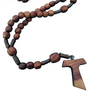 Child Or Pocket Rosary Handmade OLIVE WOOD Rosaries Franciscan TAU Cross 11 inches From Medjugorje