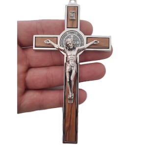 Wall Cross Olive Wood St Stain Benedict Wall Crucifix 5.2 and 7.8 inch Elegant Crucifix