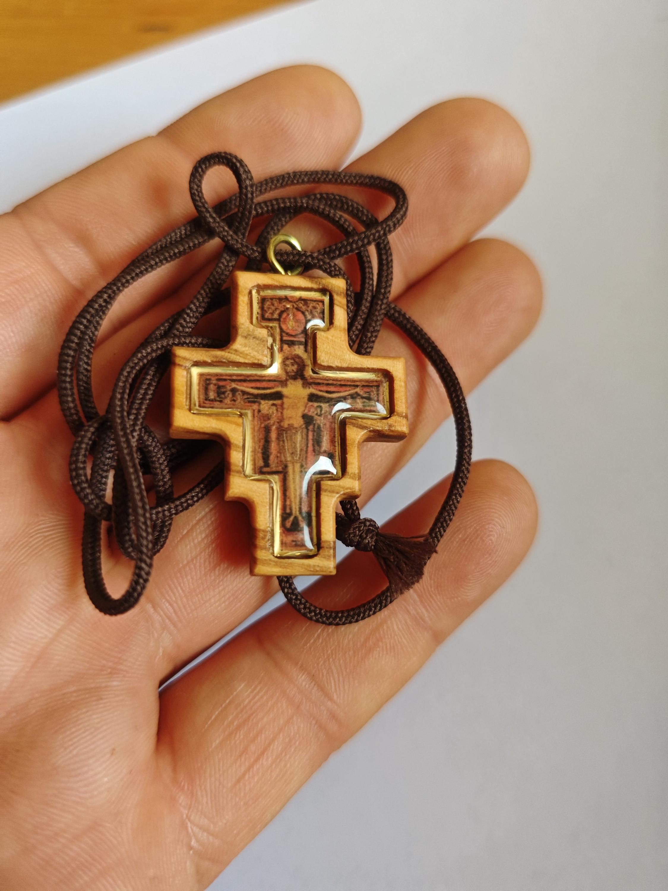 San Damiano Olive Wood Cross Necklace: St. Francis Protection