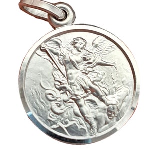 St Saint Michael Archangel Sterling Silver 925 Medal Charm Pendant 0.67 / 0.59 / 0.47 inches